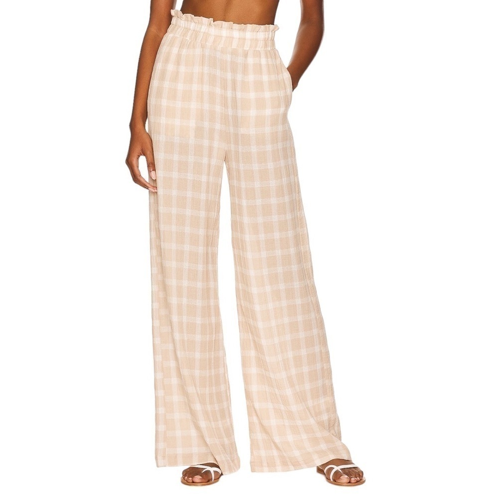 SHOW ME YOUR MUMU x REVOLVE Roitman Cream Plaid Gingham Check Wide Leg Pants‎